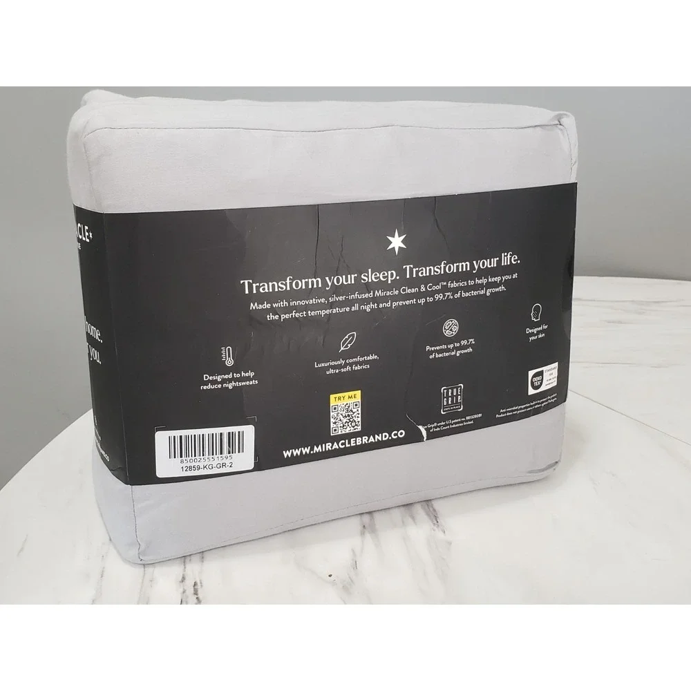 Miracle Made Luxe Cooling Sheet Set LIGHT GRAY 4 piece fitted flat pillowcase